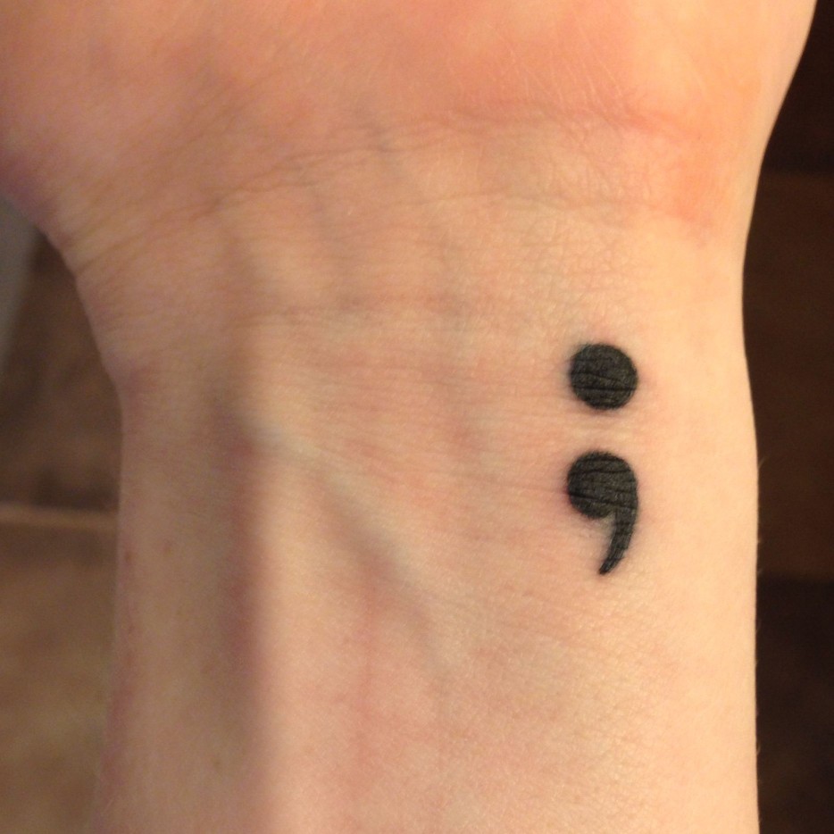 semicolon tattoo on inner wrist