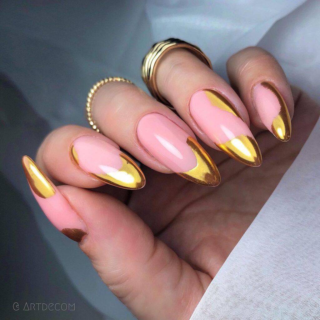 gold French nail art