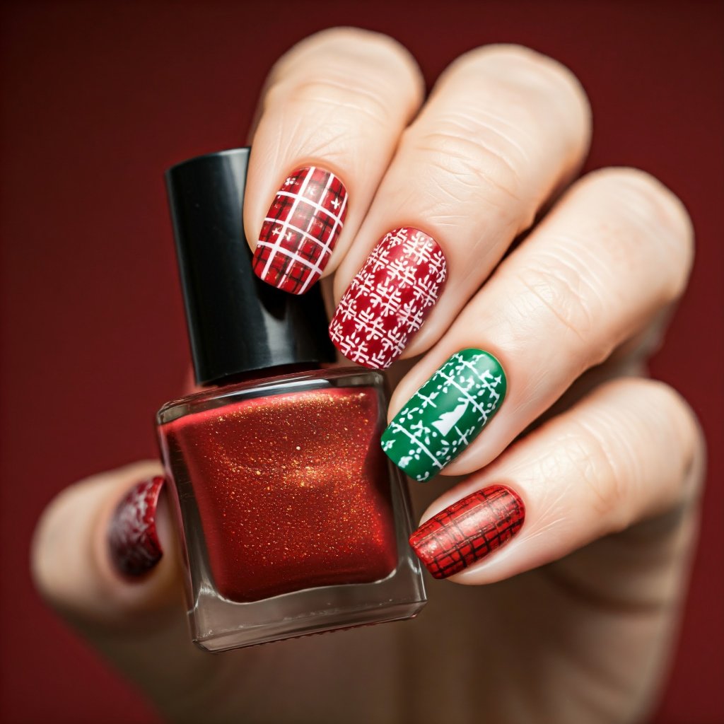 sweater pattern Christmas nails