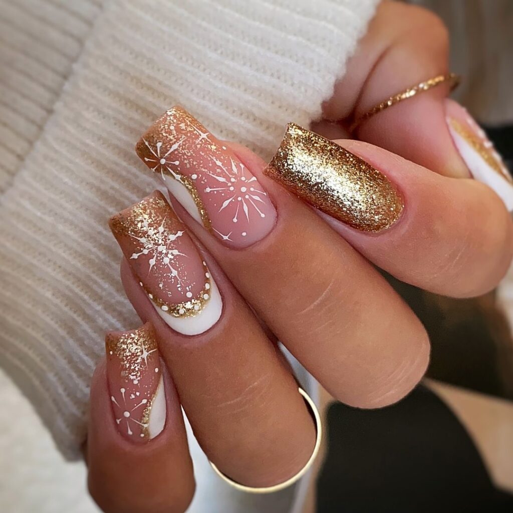 gold Christmas nails