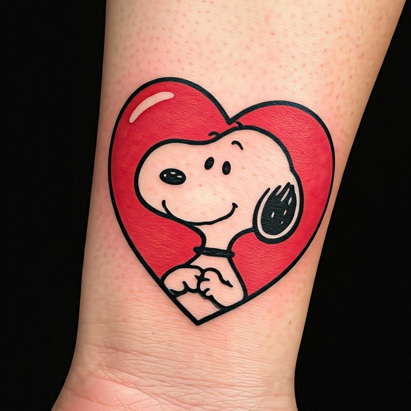 snoopy in heart tattoo