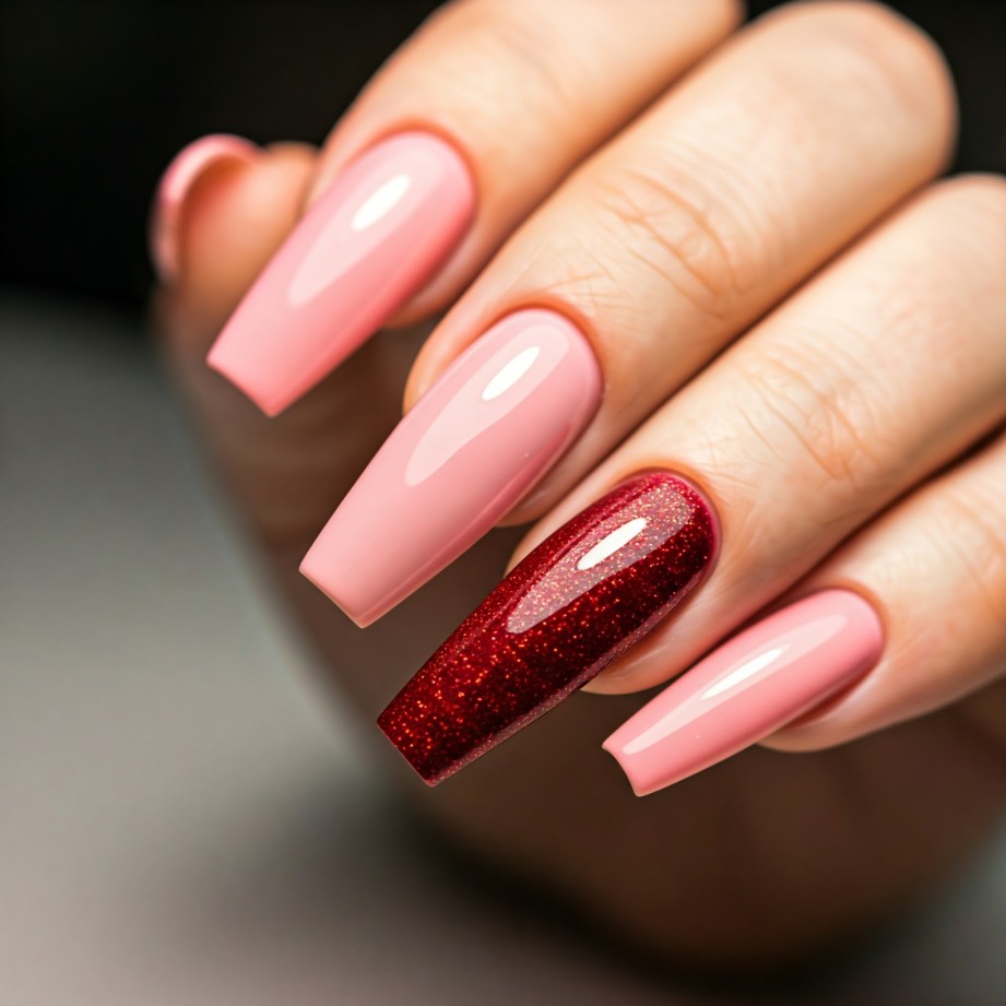 red and pink nails